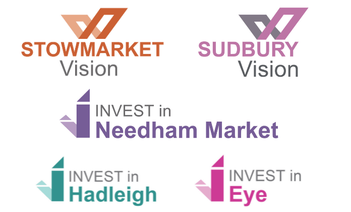 Vision and Invest In logos for Stowmarket, Sudbury, Needham Market, Hadleigh, and Eye
